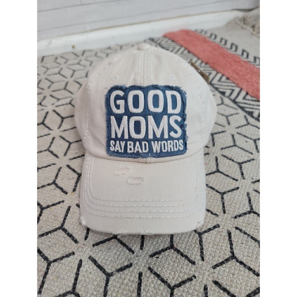 GOOD MOMS SAY BAD WORDS VINTAGE STYLE BASEBALL HAT IN STONE, ONE SIZE